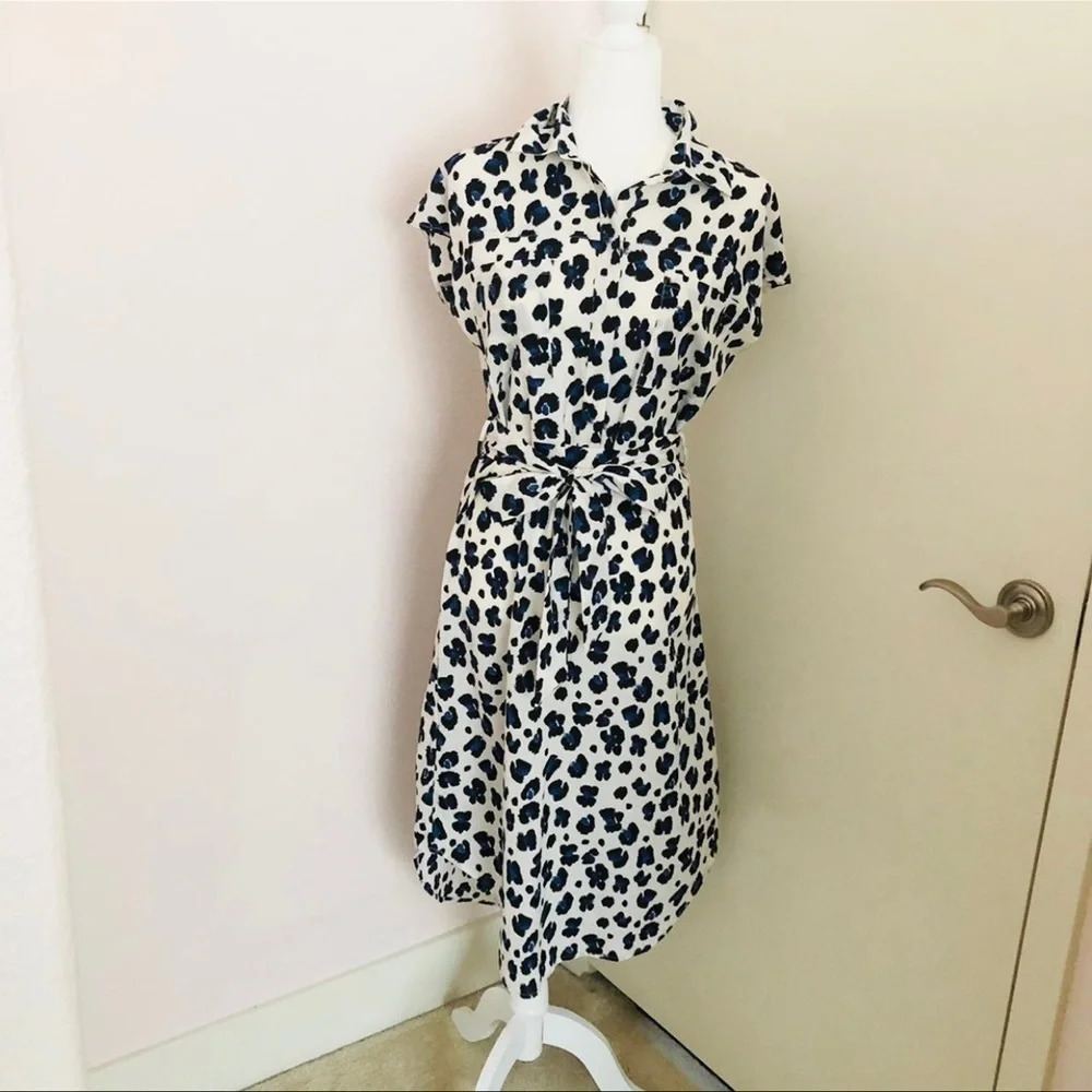 bar lll short sleeve shirt midi dress white/blue size M